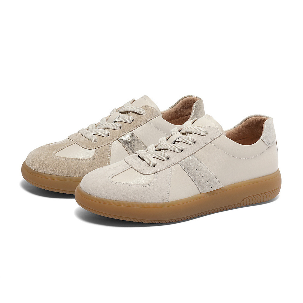 森达复古德训鞋女2024春季新款商场同款小白鞋休闲板鞋4HO28AM4