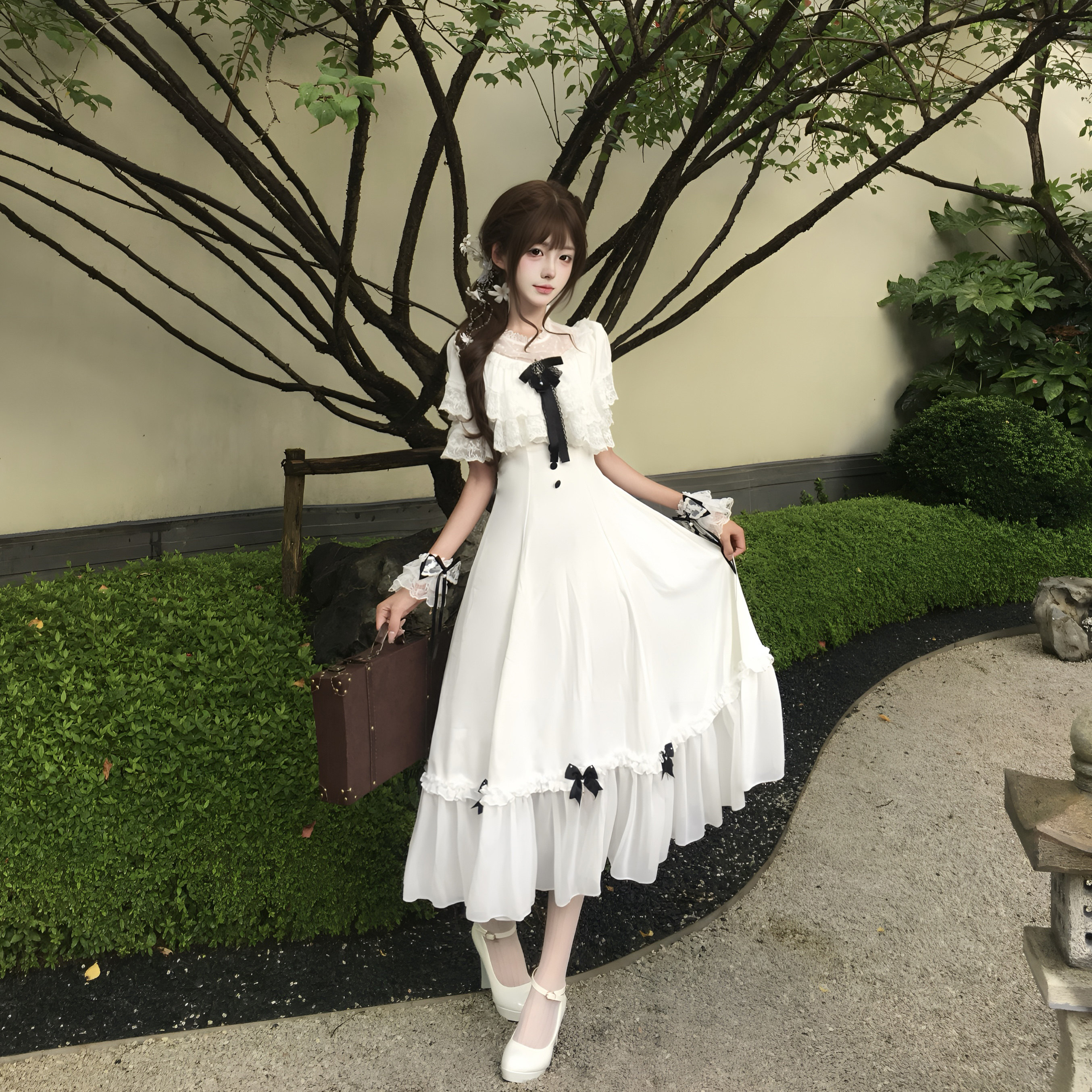 水色之梦原创云汐洛丽塔lo裙cal系黑色收腰款 lolita连衣裙公主裙