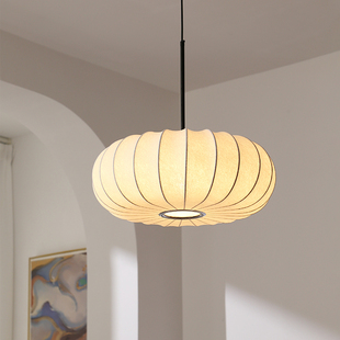 卧室吊灯法式 中古风侘寂南瓜艺术餐厅轻奢蚕丝布罩南洋风房间灯具
