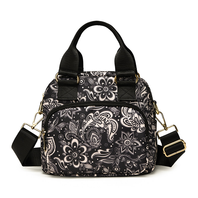 多口袋手提包尼龙花布包中老年人单肩斜挎女包帆布妈妈旅游斜背包