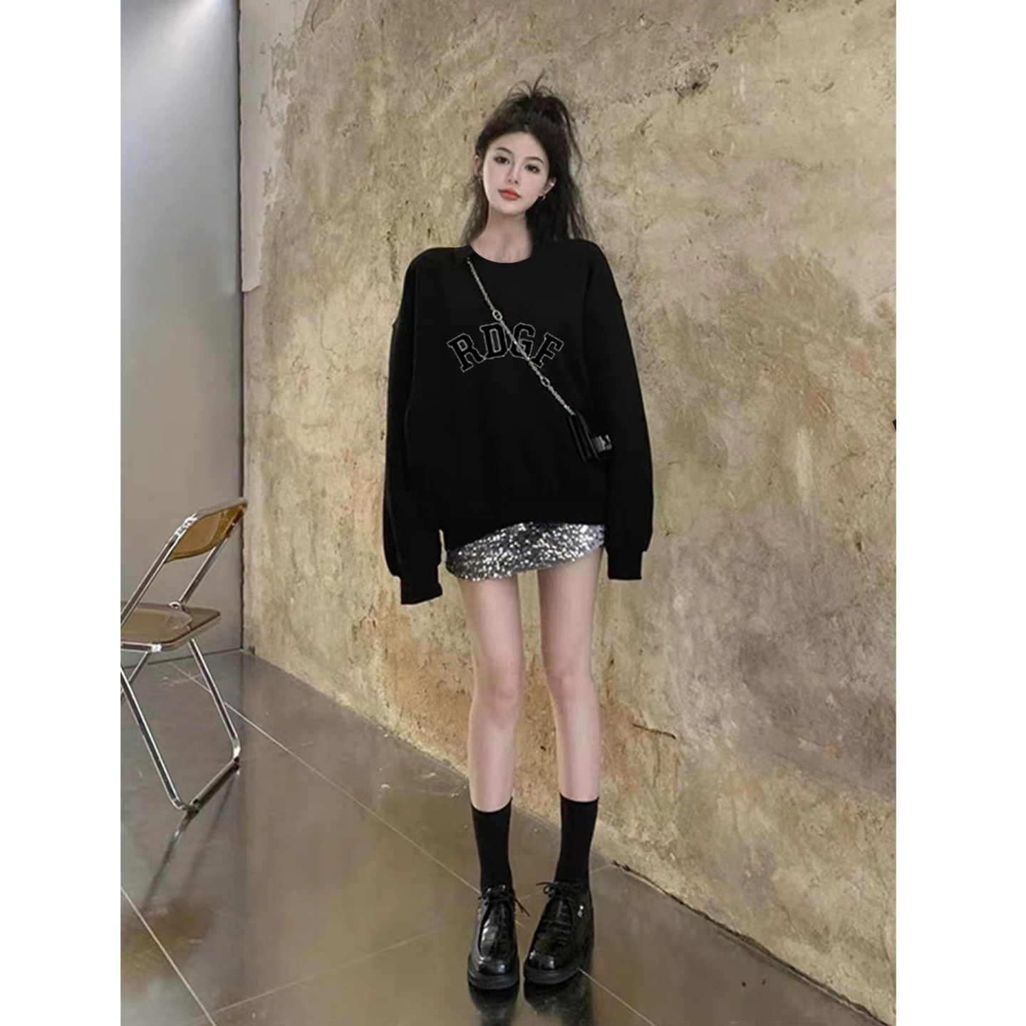 oversize2025新款秋冬季圆领加厚