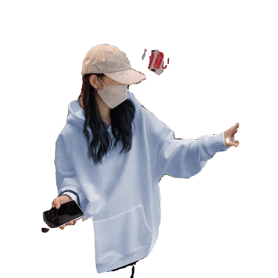 天蓝色加绒连帽卫衣女小众慵懒风