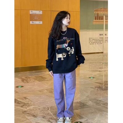 慵懒风藏蓝色卫衣女2025新款