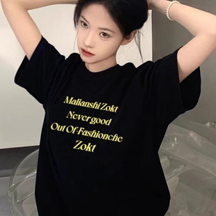 小众设计感宽松潮牌上衣 纯棉美式 复古落肩短袖 t恤女2025新款 夏季