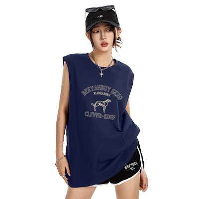 藏蓝色外穿背心纯棉高级感坎肩