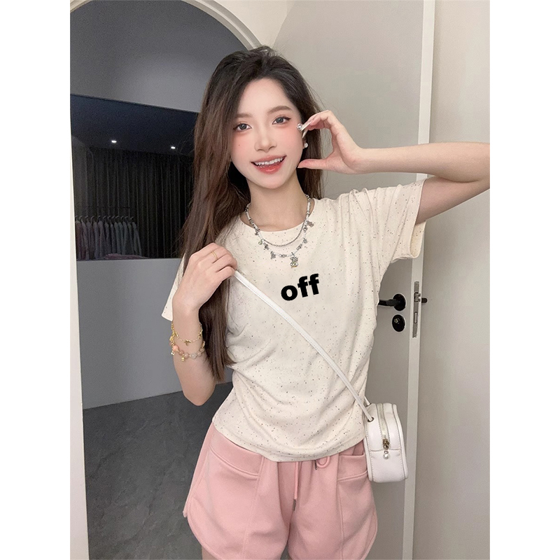 潮流短款小个子收腰t恤女新款2025褶皱修身彩虹波点短袖减龄上衣