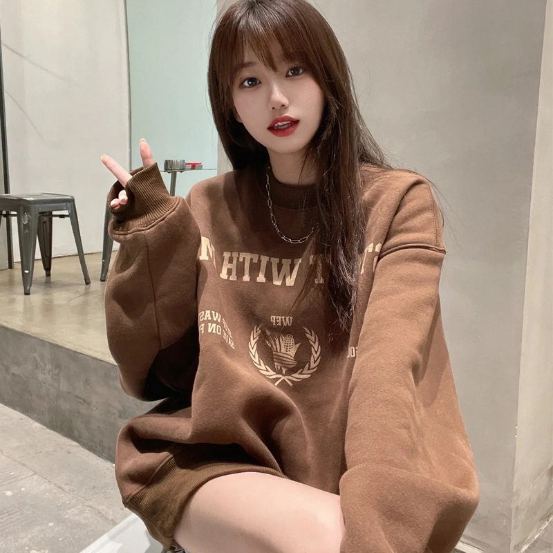 宽松美式复古中长款遮屁股卫衣