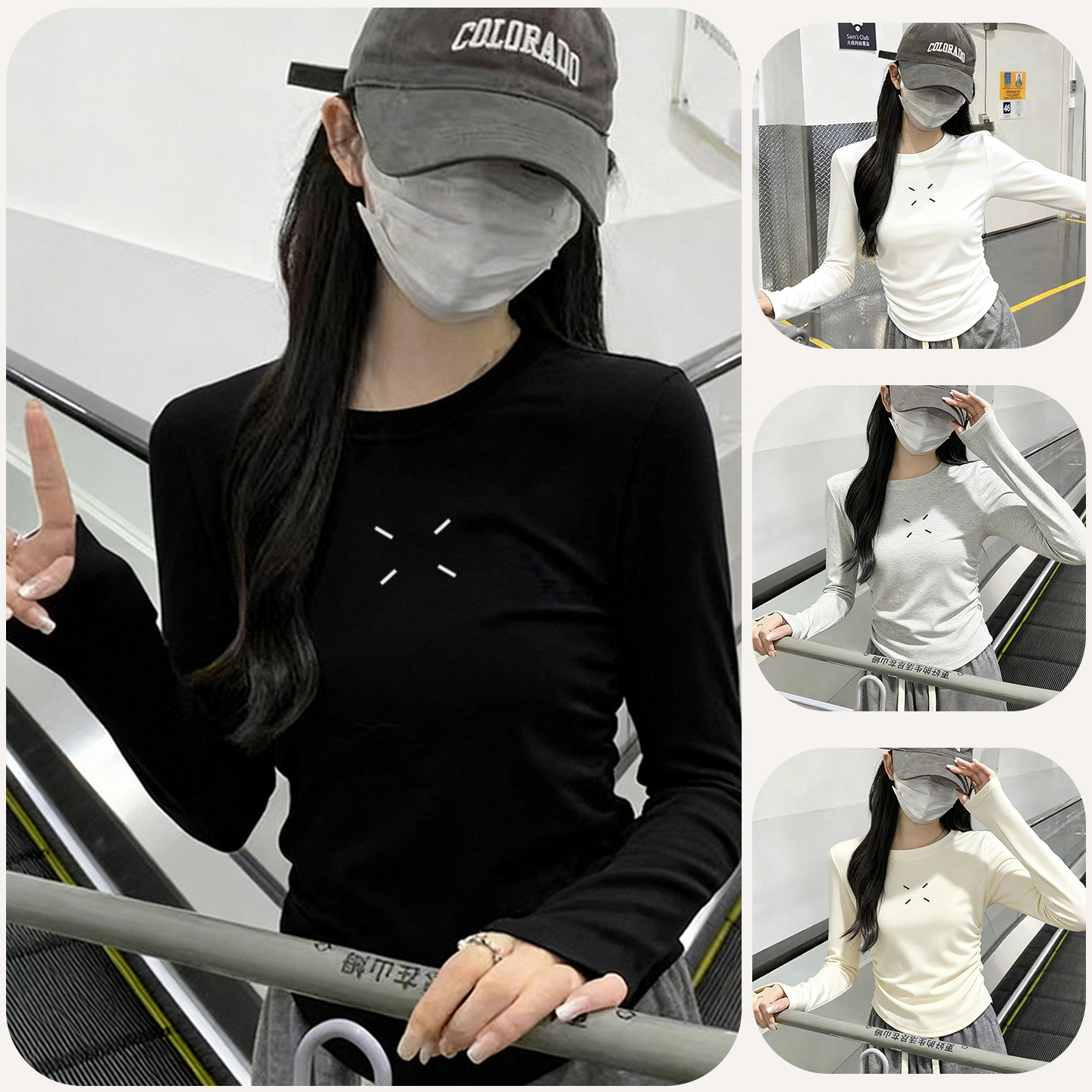 黑色德绒螺纹打底衫秋冬季长袖