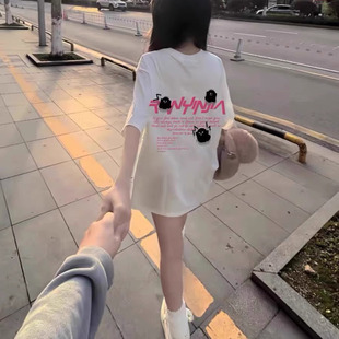 日系甜酷字母t恤女夏季 重磅纯棉上衣服 新款 潮流学生ins慵懒风短袖
