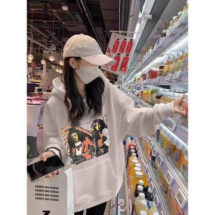白色连帽卫衣女秋冬款2025新款加绒加厚小个子中长款大版女装上衣