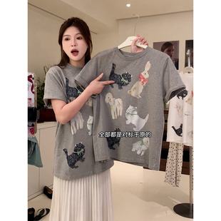 超好看气质上衣 纯棉设计感印花短袖 T恤女国潮牌夏季 女装 2025新款