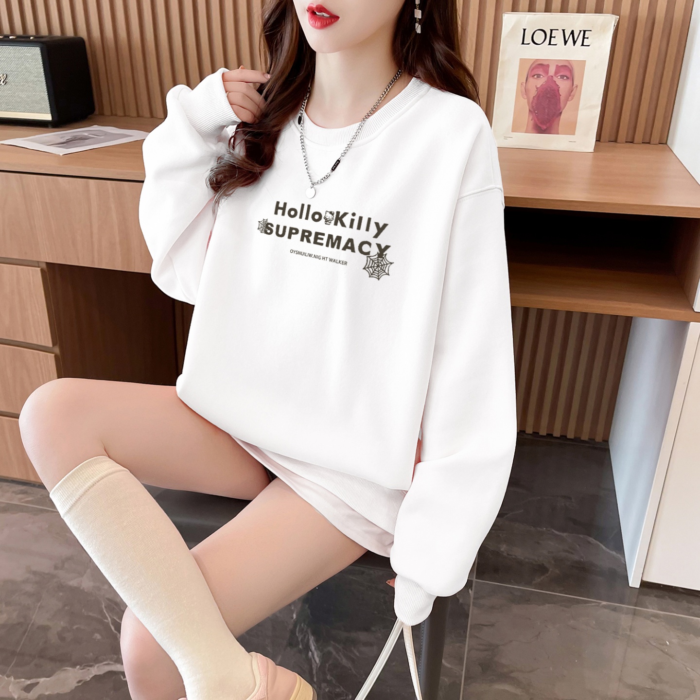 无帽卫衣女宽松大码冬季加绒加厚