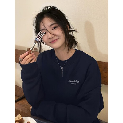 圆领加绒韩系慵懒秋冬季松弛感