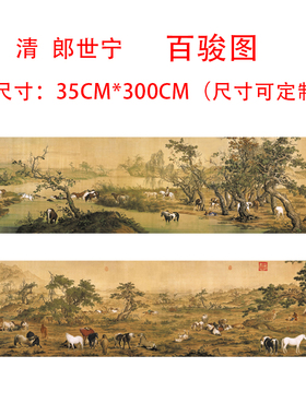 清朗世宁百骏图画名人名画仿古画