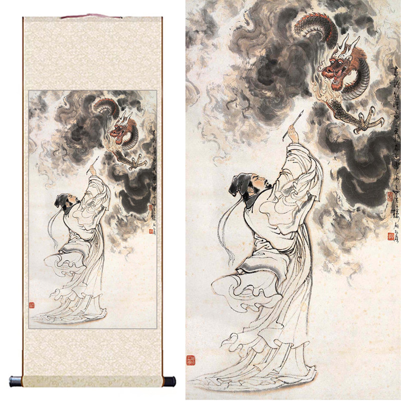 吴道子画龙点睛国画卷轴挂画