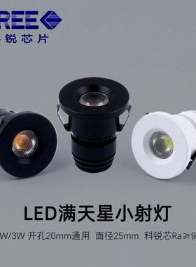 黑色嵌入式led迷你小射灯1W3W开孔2公分20mm满天星微型天花灯12V