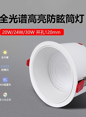 全光谱高亮防眩筒灯60°光束角嵌入式20W24W30W开孔12公分cm120mm