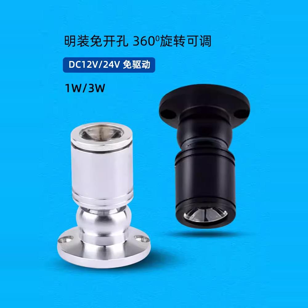 低压12V聚光可调迷你明装射灯1W