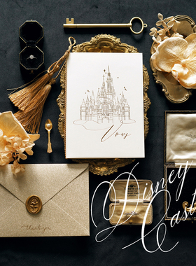 Danny画画原创手绘迪士尼城堡婚礼誓言卡