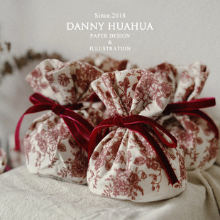 Danny画画原创手绘喜糖袋喜糖盒伴手礼袋玫瑰花糖果布袋