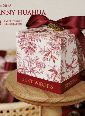 Danny画画 原创手绘线描花鸟烫金喜糖盒