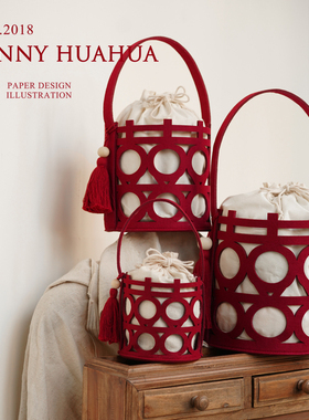 Danny画画原创新中式手提伴手礼盒空盒回礼篮子伴娘礼盒