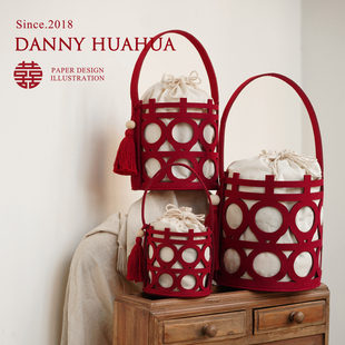 Danny画画原创新中式手提伴手礼盒空盒回礼篮子伴娘礼盒