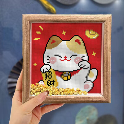 招财猫摆台十字绣新款简单线绣