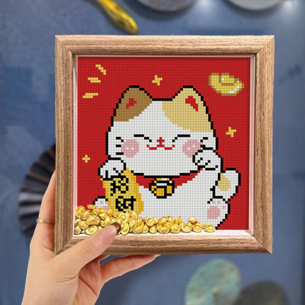 招财猫摆台十字绣新款简单线绣简约新手入门手工自己绣小件刺绣