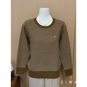 圆领条纹胸针款 针织衫 女春秋长袖 妈妈装 宽松显瘦中老年女装 上衣