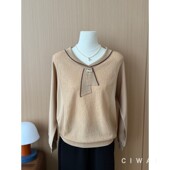 洋气打底衫 时尚 上衣 针织衫 女春夏中老年妈妈装 结领别针装 饰冰丝袖