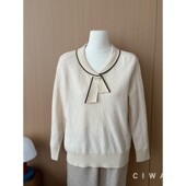 洋气时尚 知性淑女风圆polo领蝴蝶结针织衫 女春秋中老年妈妈装 上衣