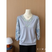 女中老年妈妈装 气质蝴蝶结V领2026春夏七分纱袖 针织衫 洋气上衣