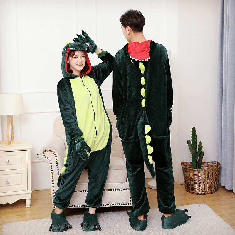 加厚连体睡衣女拉链款动漫冬情侣卡通恐龙可爱学生男法兰绒家居服