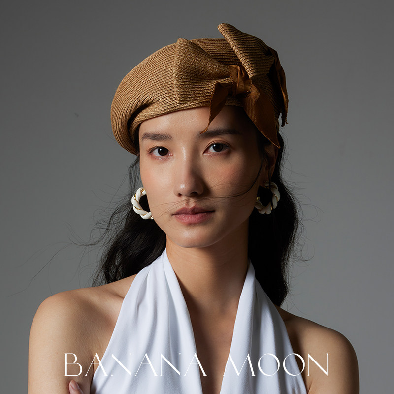 南法度假_日本和纸混纺扁辫_浪漫立体蝴蝶结贝雷帽凹造型宫廷草帽