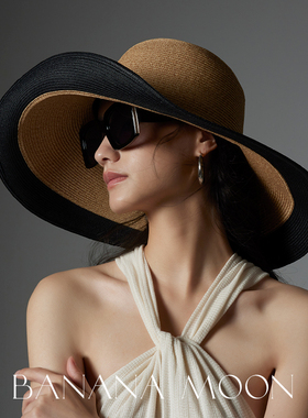 奢华之享 重磅15厘米超大帽檐_JIN口AD10和纸撞色防晒遮阳沙滩帽