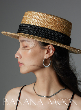 Banana moon手作 麦秆编织平沿草帽平顶