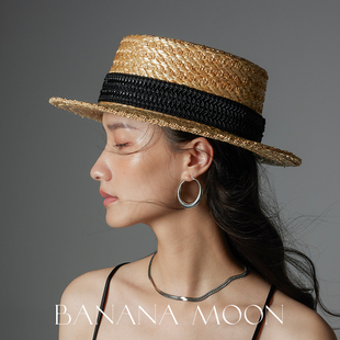Banana moon手作 麦秆编织平沿草帽平顶