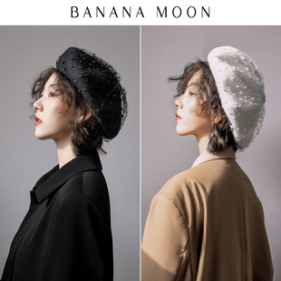 Banana moon2022进口网纱羊毛贝雷帽日系大帽兜优雅秋冬女画家帽