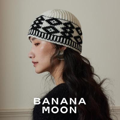 羊绒混纺针织套头帽菱形纹冷帽