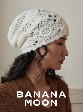 BananamoonINS风_超时髦手钩花苞提花喷毛ALPACA羊驼羊毛混纺冷帽