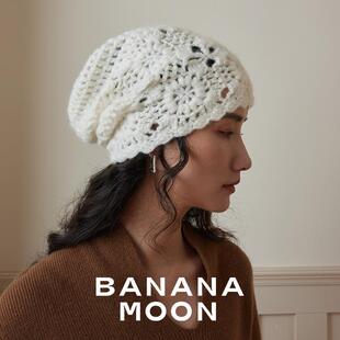BananamoonINS风_超时髦手钩花苞提花喷毛ALPACA羊驼羊毛混纺冷帽