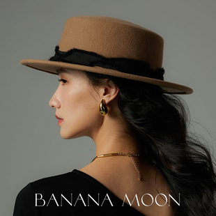 Bananamoon松弛感拉满_经典Boater平顶礼帽高颜值搭配王羊毛呢帽
