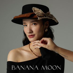 Banana moon 手作系列 提花香云纱立体蝴蝶结植物染苎麻羊毛礼帽