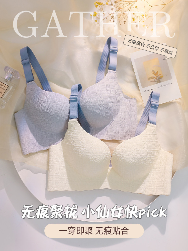 内衣女小胸聚拢显大夏季薄款无钢圈收副乳防下垂无痕加厚文胸罩
