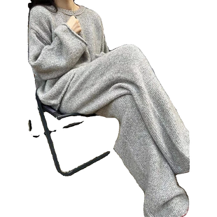 深冬穿搭一整套今年流行超好看慵懒漂亮针织毛衣阔腿裤两件套装女