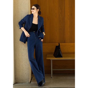 春季 套装 外套阔腿裤 轻熟御姐穿搭一整套大方得体轻奢高端牛仔西装