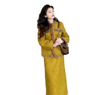 冬装搭配一整套法式小香风气质名媛高级感时尚毛呢半身裙两件套装