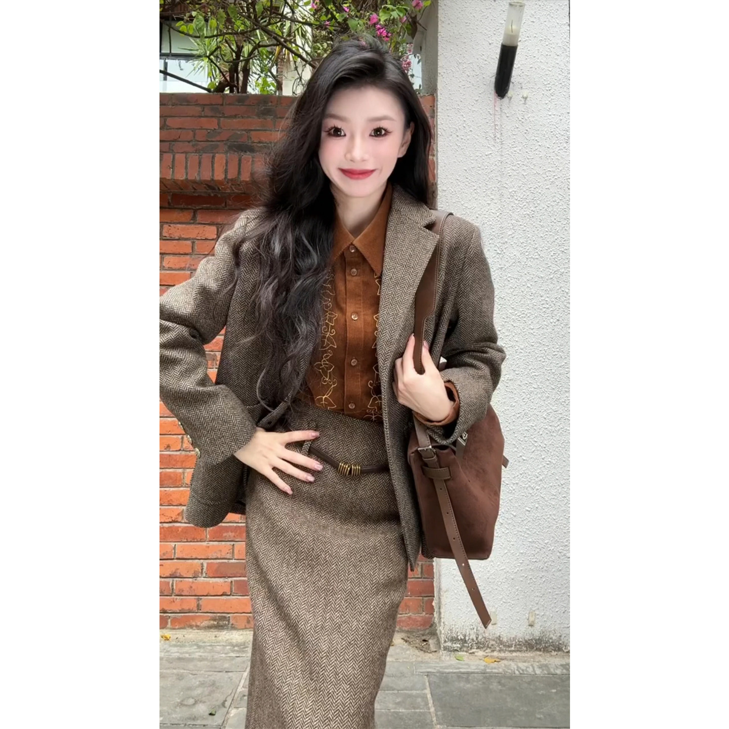 高智感老钱风穿搭西装毛呢套装裙