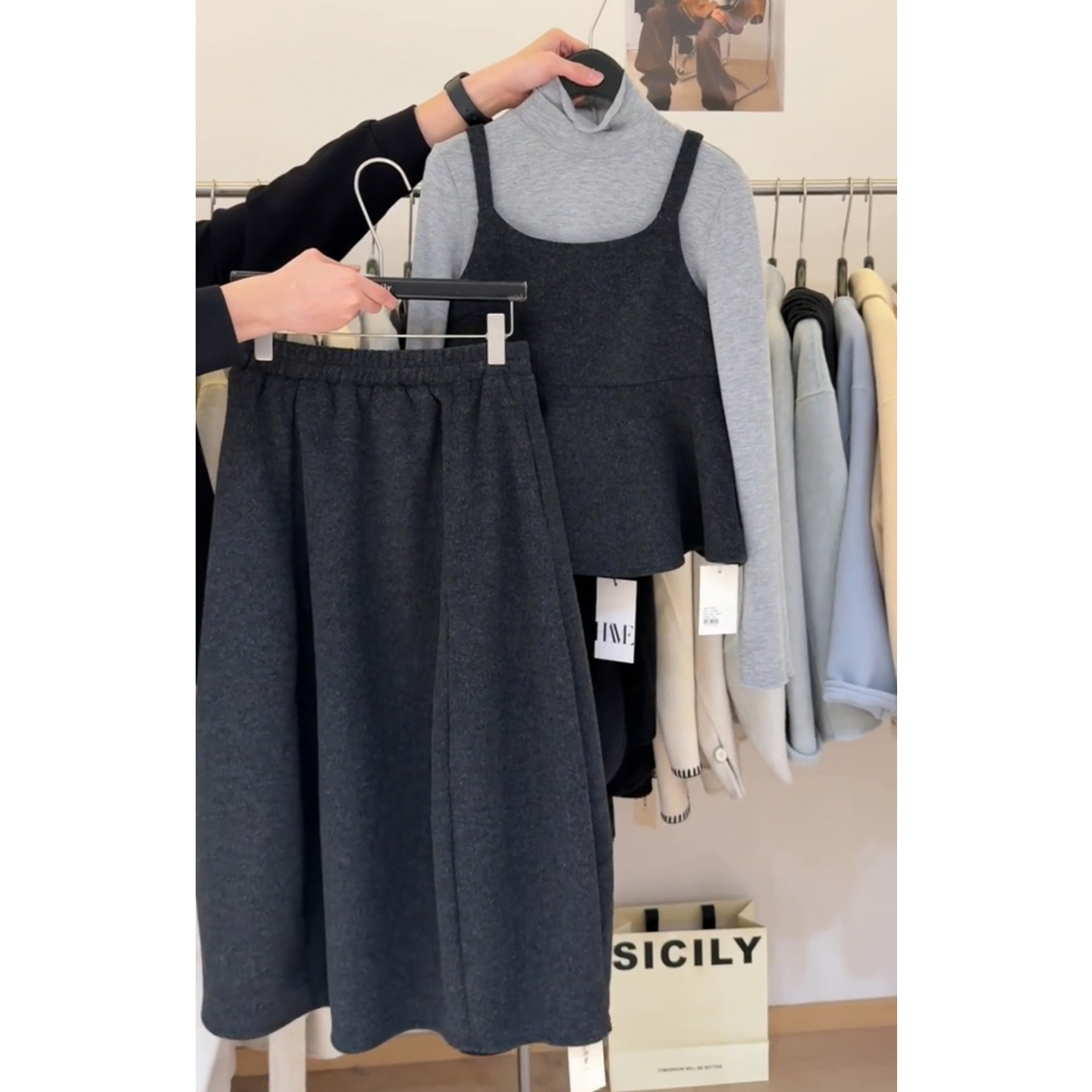 韩系一整套深冬穿搭ootd超火套装